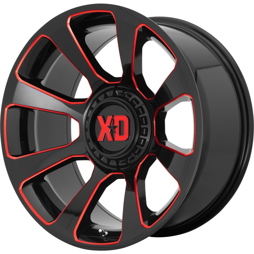 Set 4 XD XD854 Reactor 20x10 5x5 5x5.5 Black Milled Red Tint Wheels 20" -18mm