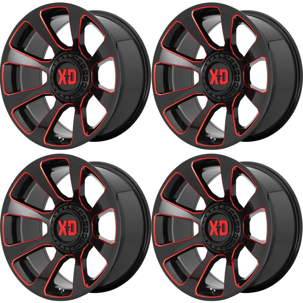 Set 4 XD XD854 Reactor 20x10 5x5 5x5.5 Black Milled Red Tint Wheels 20" -18mm