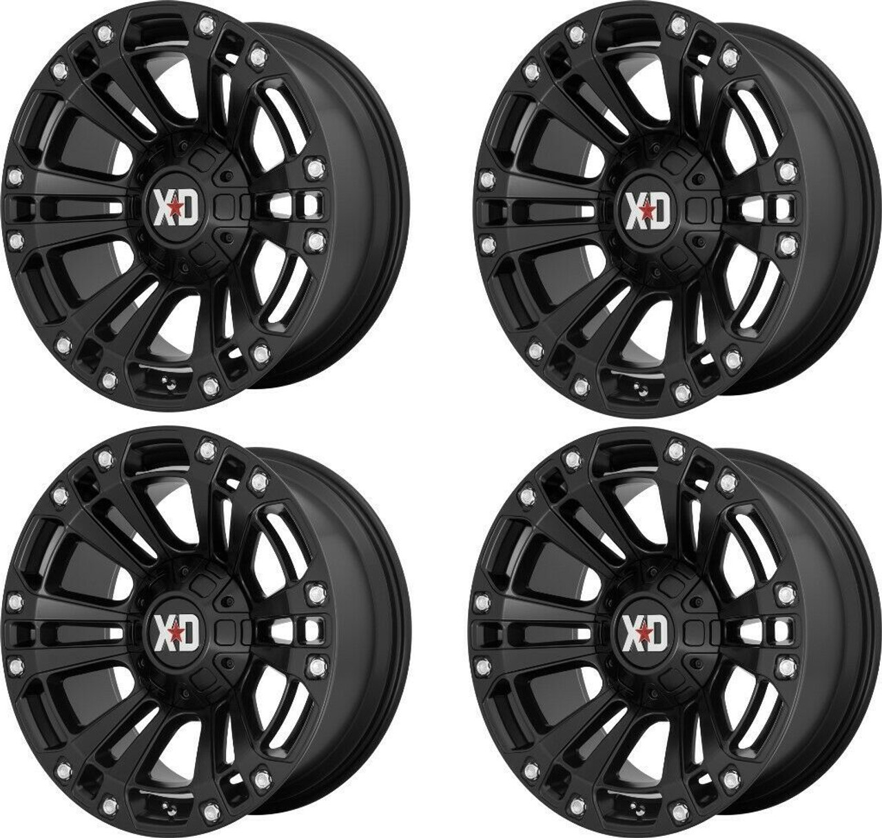 Set 4 XD XD851 Monster 3 20x10 5x5 5x5.5 Satin Black Wheels 20" -18mm Rims