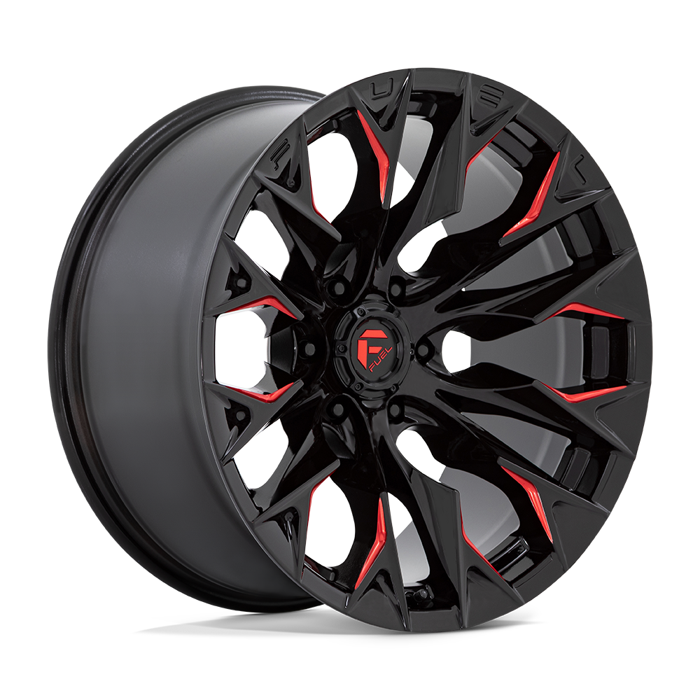 Set 4 22" Fuel D823 Flame 22x10 6x5.5 -18mm Gloss Black Milled Candy Red Wheels