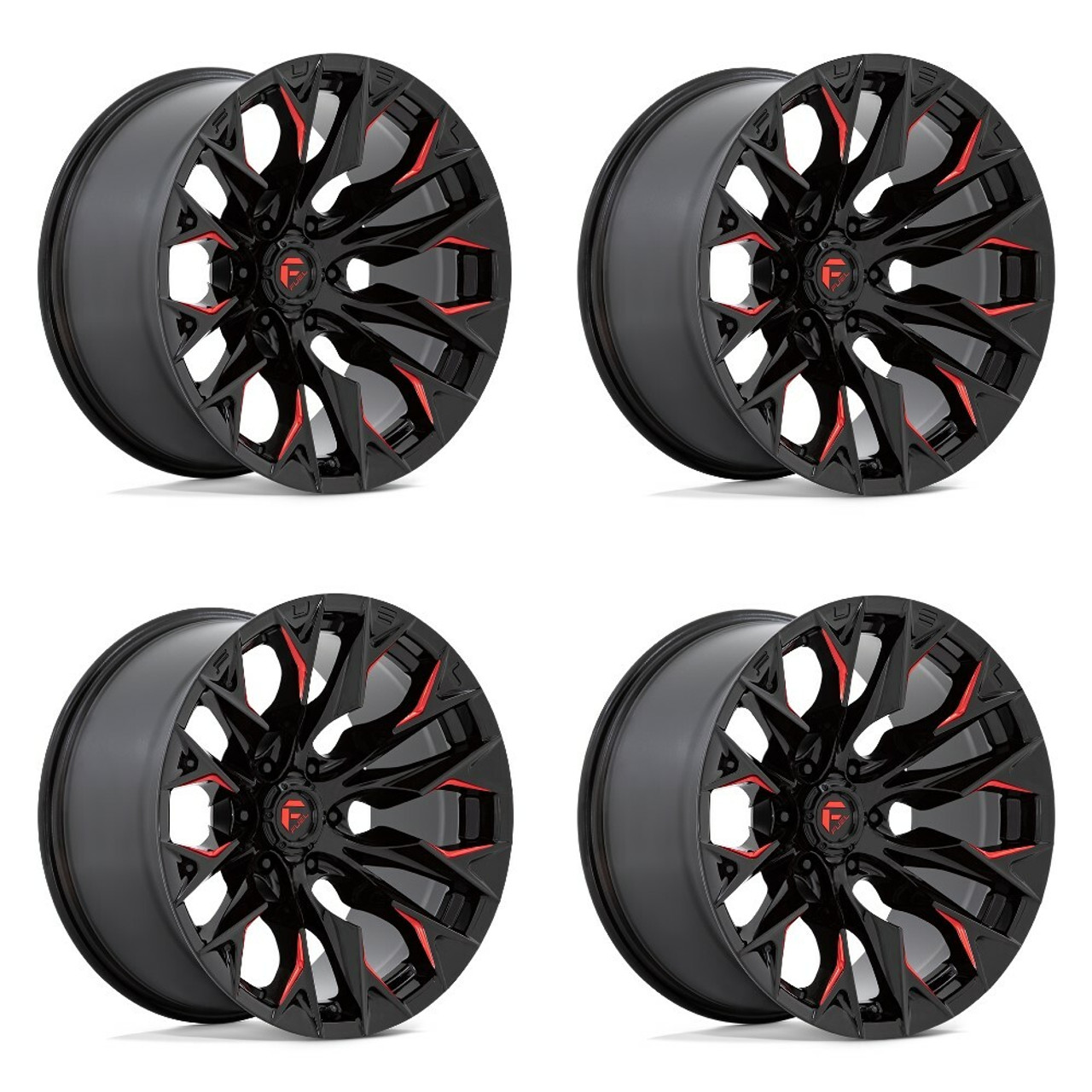 Set 4 Fuel  D823 Flame 22x12 6x135 Gloss Black Milled Candy Red Wheels 22" -44mm