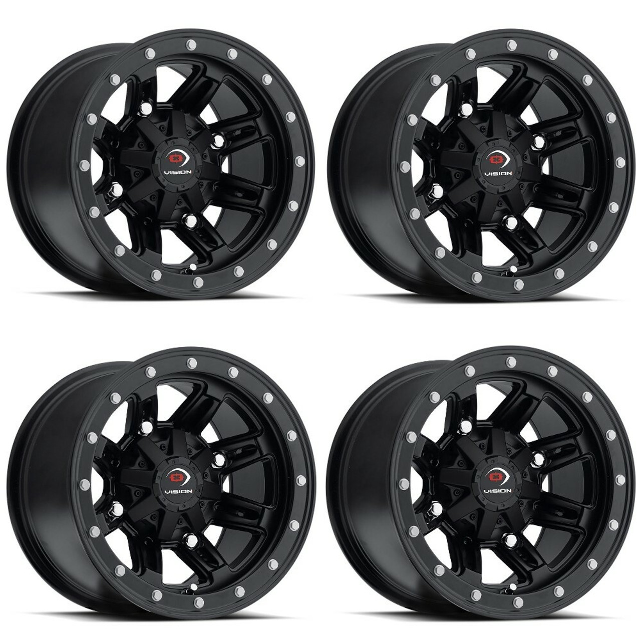 Set 4 12" Vision ATV 550 Five-Fifty Matte Black Wheels 12x8 5x4.5 Rims -10.2mm
