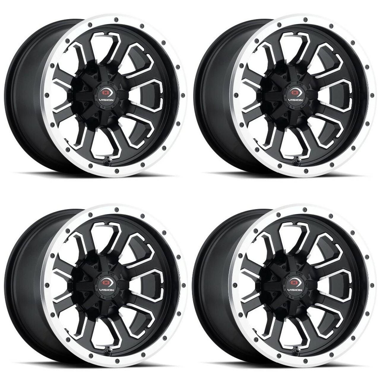 Set 4 12" Vision ATV 548 Commander Black Machined Wheels 12x8 4x110 Rims -10.2mm