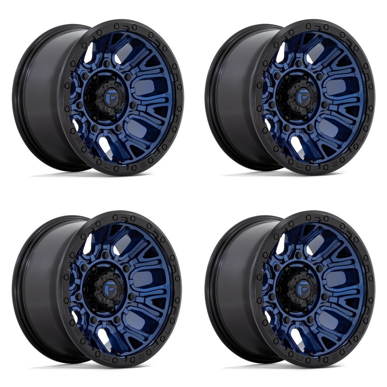 Set 4 Fuel D827 Traction 20x10 5x5 Blue With Black Ring Wheels 20" -18mm