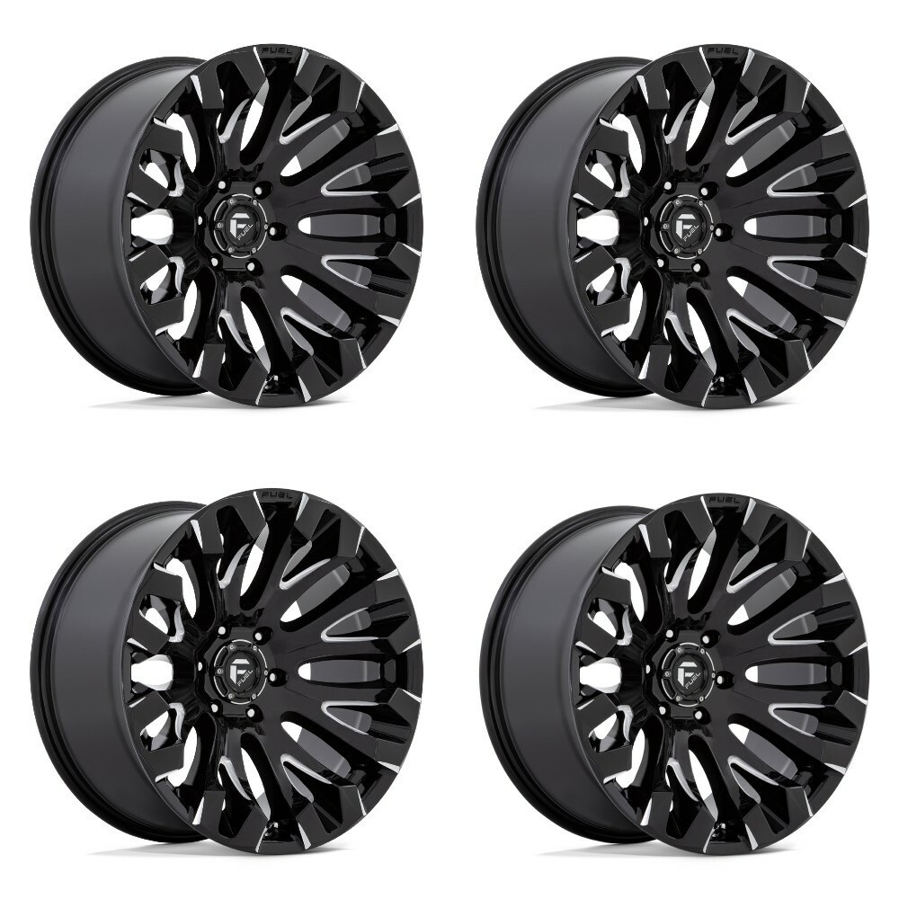 Set 4 Fuel D828 Quake 20x10 6x5.5 Gloss Black Milled Wheels 20" -18mm Rims