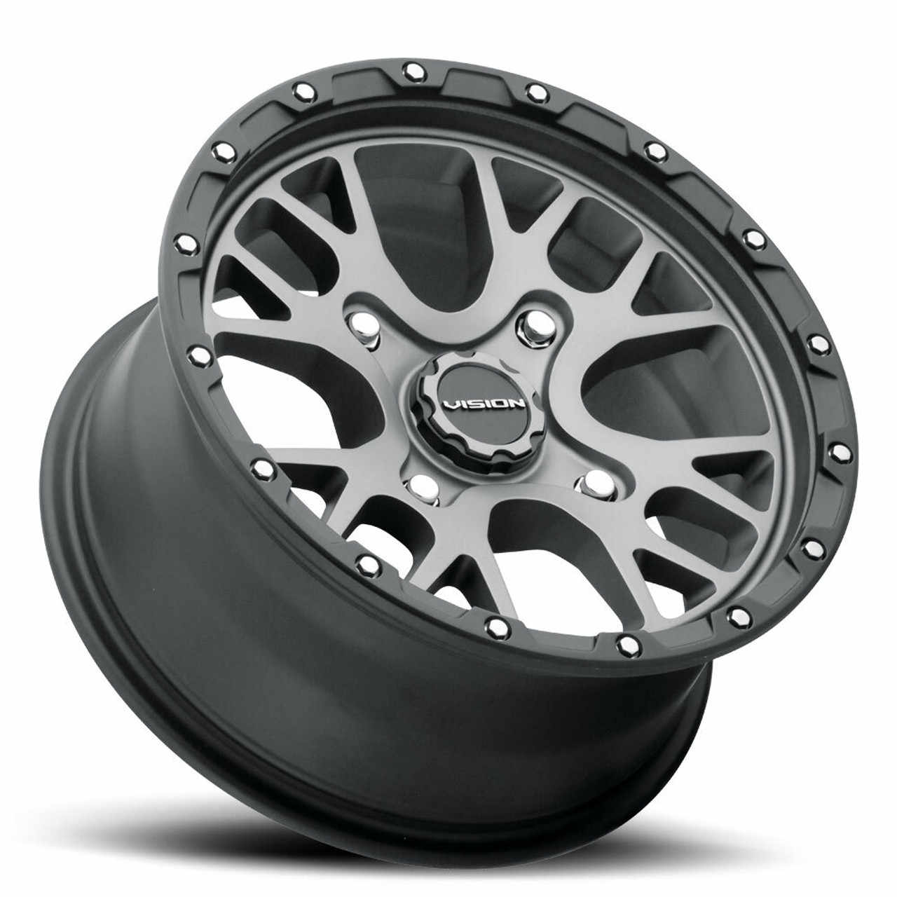 Set 4 14" Vision ATV 545 Rocker Satin Grey Wheels 14x7 4x136 Rims 38mm