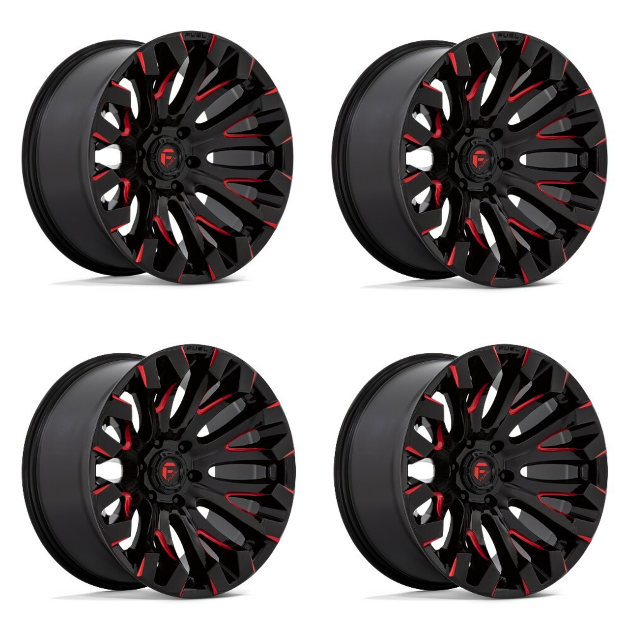 Set 4 Fuel D829 Quake 20x10 8x6.5 Black Milled Red Tint Wheels 20" -18mm