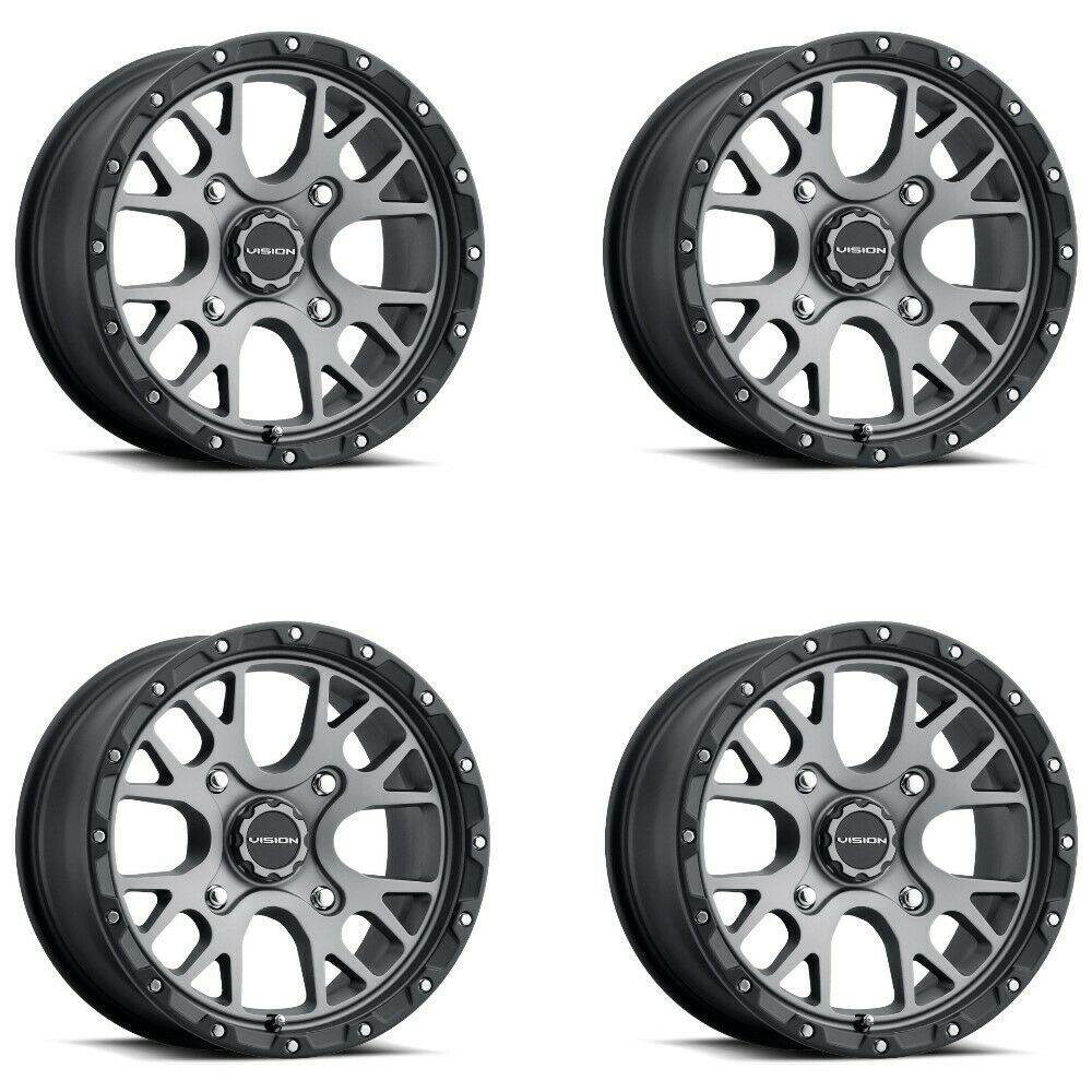 Set 4 15" Vision 545 Rocker UTV Satin Grey 15x7 Wheels 4x110 13mm Rims