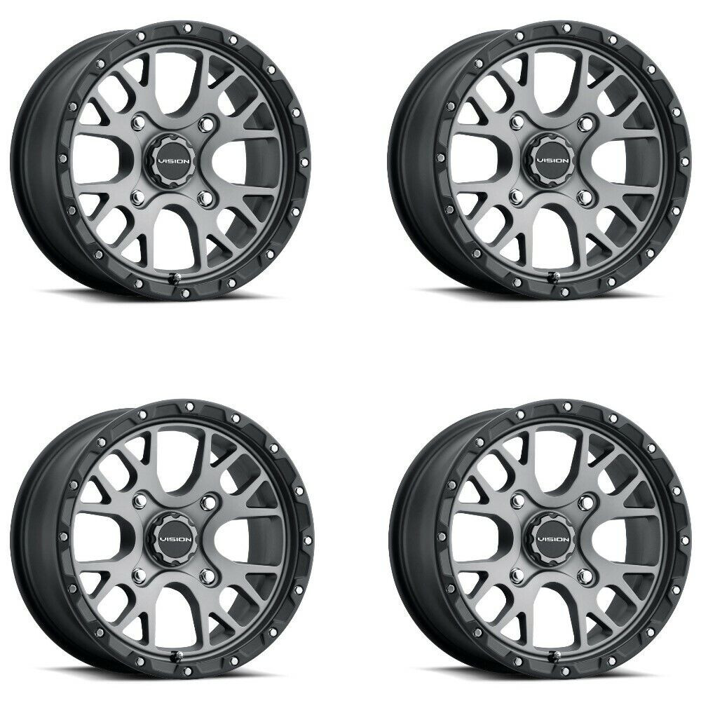 Set 4 15" Vision 545 Rocker UTV Satin Grey 15x7 Wheels 4x110 13mm Rims