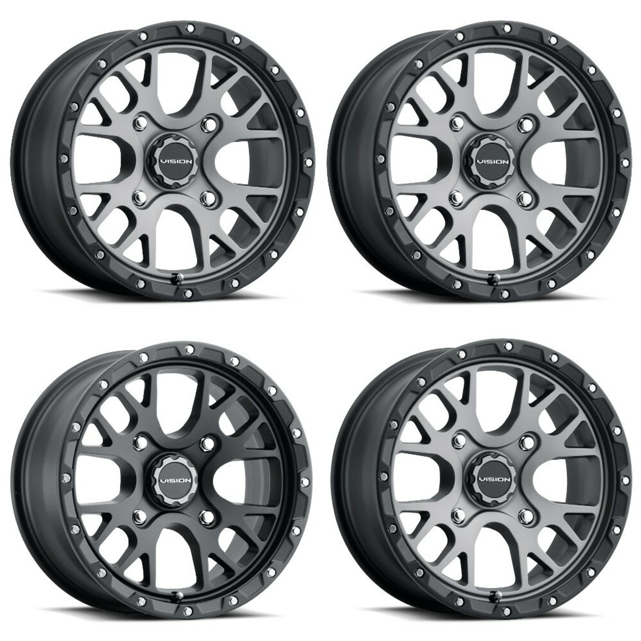 Set 4 14" Vision ATV 545 Rocker Satin Grey Wheels 14x7 4x156 Rims 13mm