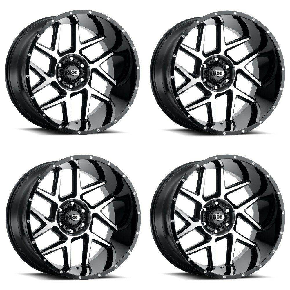 Set 4 20" Vision 360 Sliver Gloss Black Machined Face 20x10 Wheels 8x180 -25mm Rims