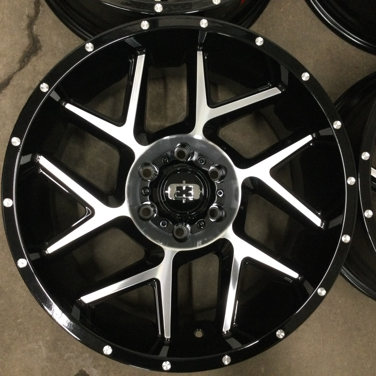 Set 4 24" Vision 360 Sliver Gloss Black Machined Face Wheels 24x12 8x6.5 -51mm