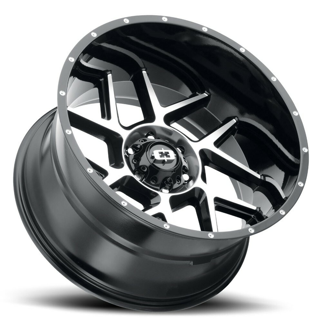 Set 4 24" Vision 360 Sliver Gloss Black Machined Face Wheels 24x12 6x5.5 -57mm