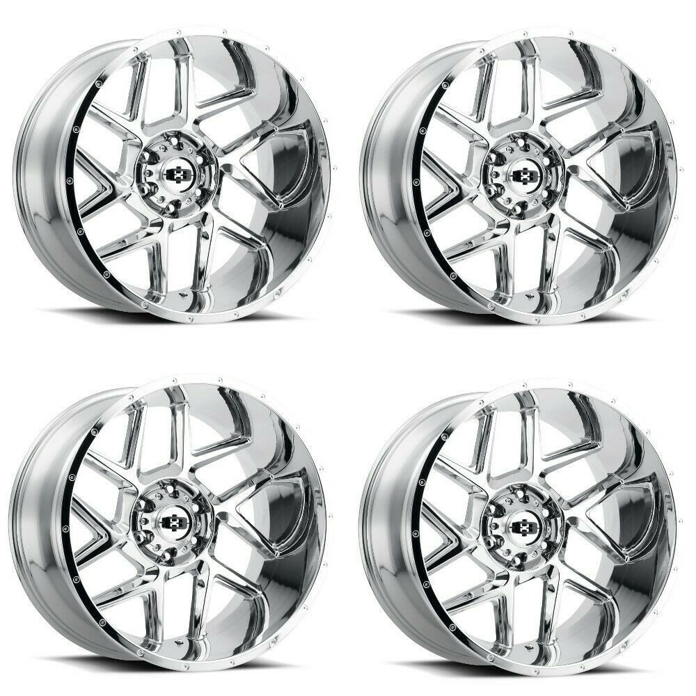 Set 4 24" Vision Off-Road 360 Sliver Chrome Wheels 24x12 5x5.5 Lifted Rims -51mm