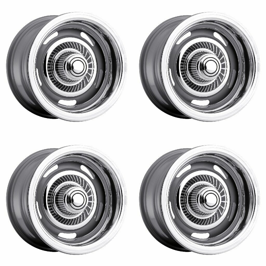 Set 4 15" Vision American Muscle 55 Rally Silver Wheels 15x7 5x4.75 Rims 6mm