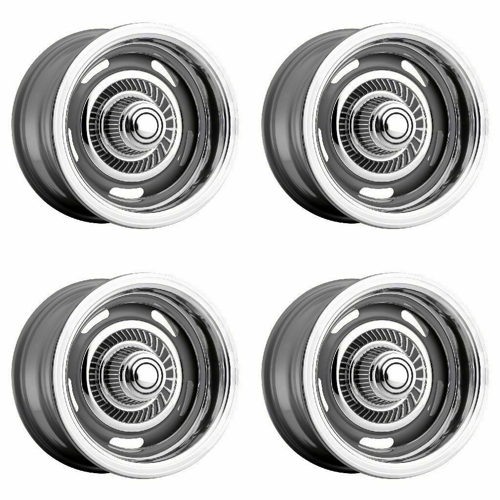 Set 4 15" Vision American Muscle 55 Rally Silver Wheels 15x4 5x4.75 Rims 0mm