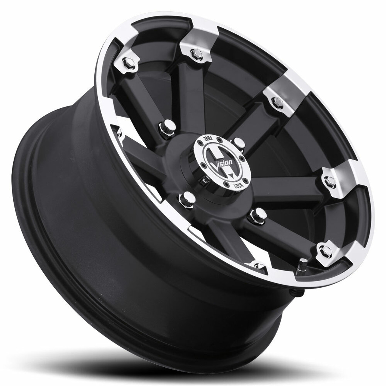 15" Vision ATV 393 Lockout Matte Black Machined Lip Wheel 15x8 4x156 Rim -10.2mm