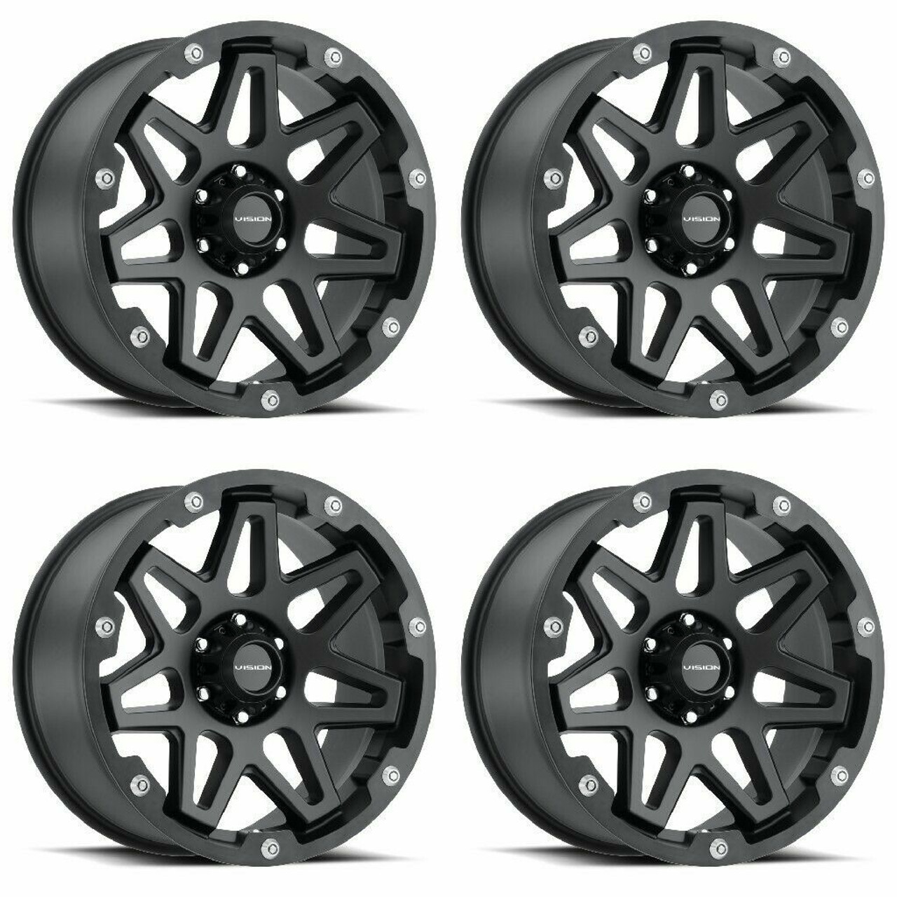 Set 4 12" Vision ATV 416 Se7en Matte Black Wheels 12x7 4x110 Rims 2.5mm
