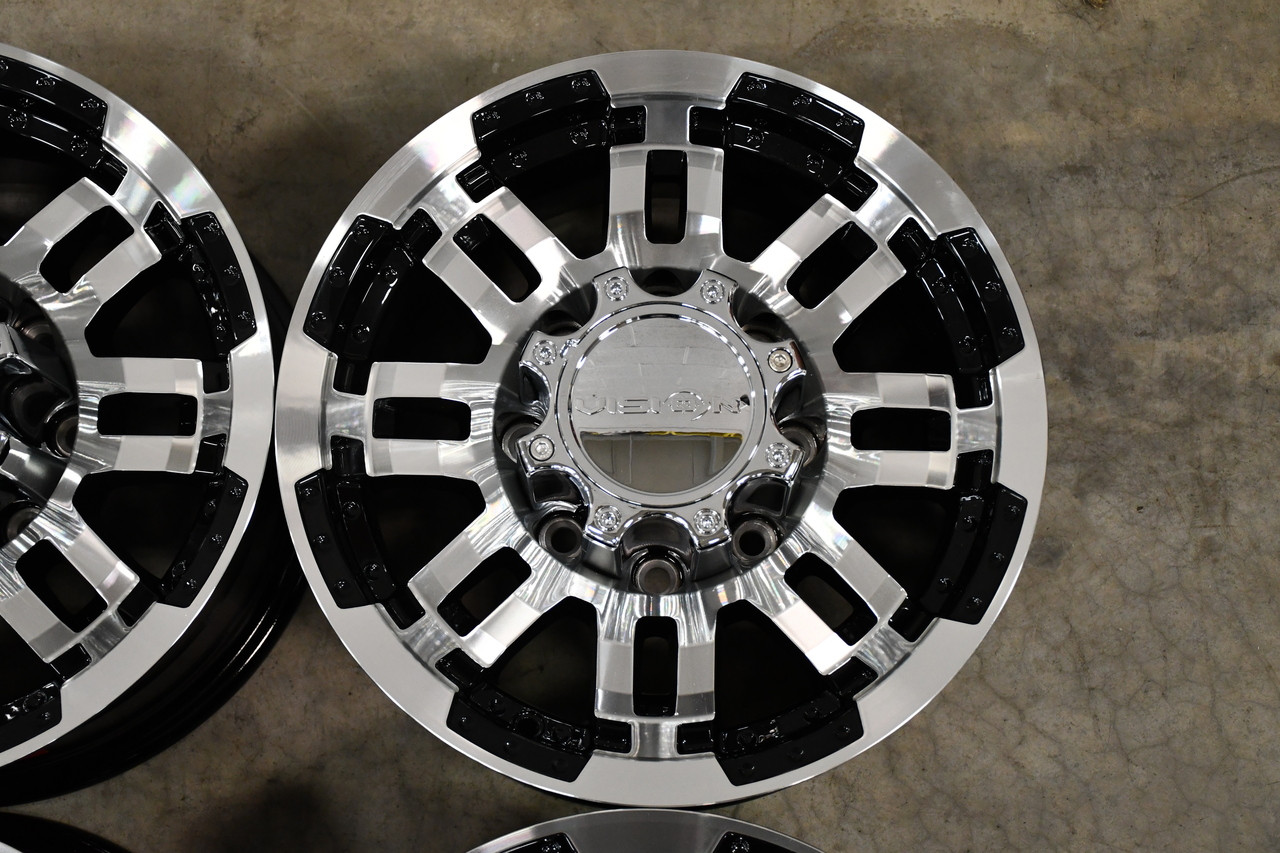 17" Vision 375 Warrior Gloss Black Machined Face Wheel 17x8.5 8x6.5 Rim 18mm