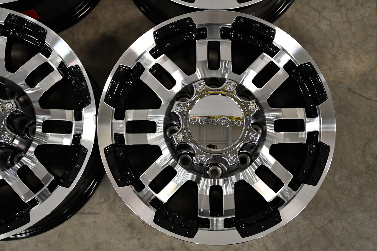 17" Vision 375 Warrior Gloss Black Machined Face Wheel 17x8.5 8x6.5 Rim 18mm