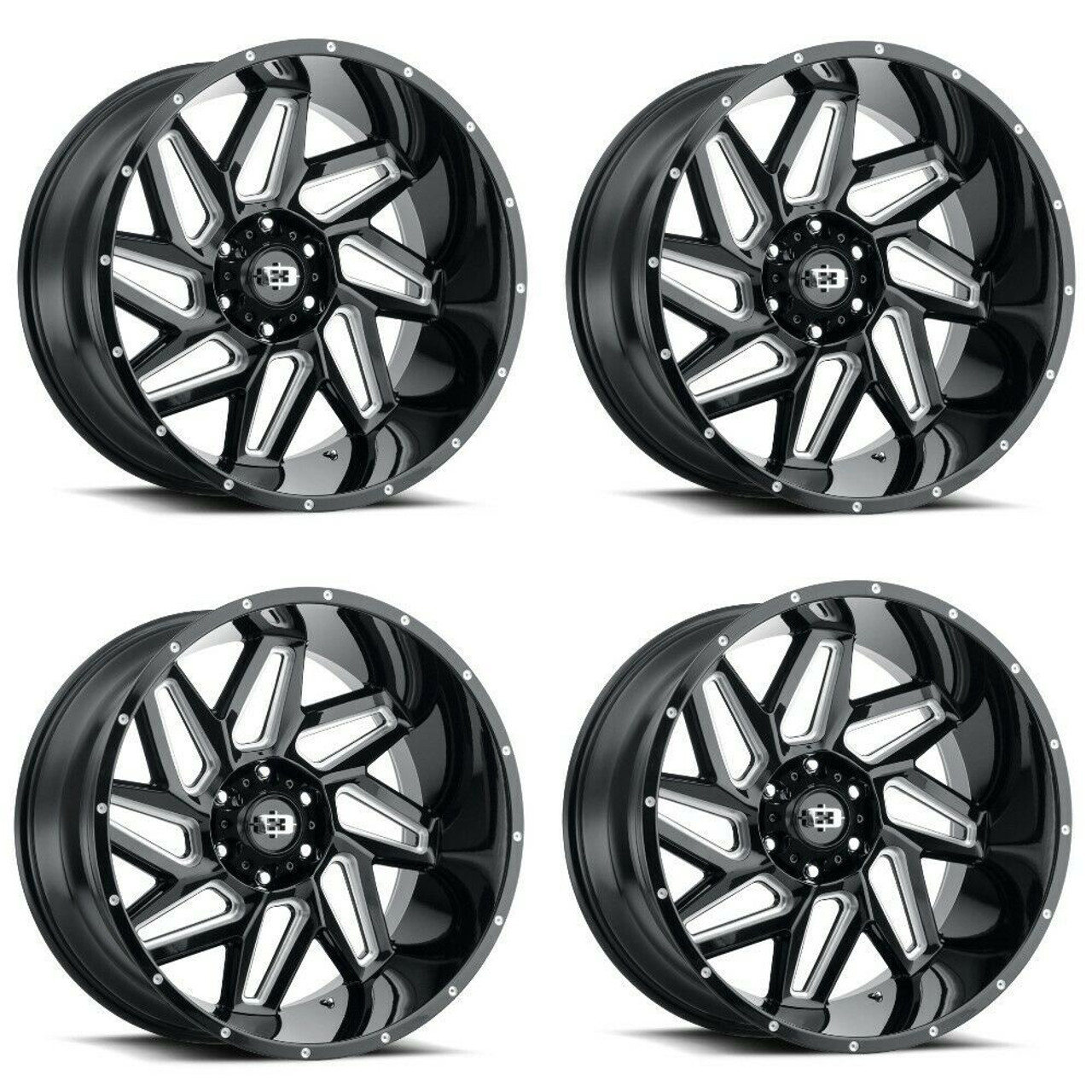 Set 4 22" Vision 361 Spyder Gloss Black Milled Spoke Wheels 22x12 6x5.5 -57mm