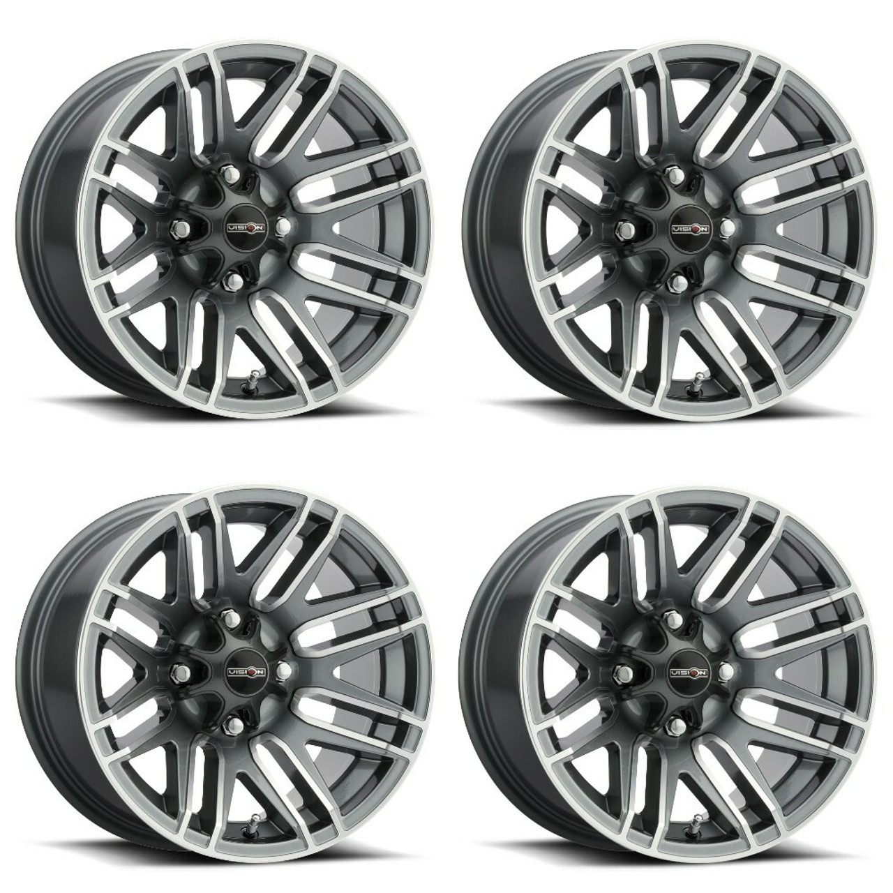 Set 4 12" Vision ATV 112 Assault Gunmetal Machined Face  12x8 4x110 -10.2mm Rims