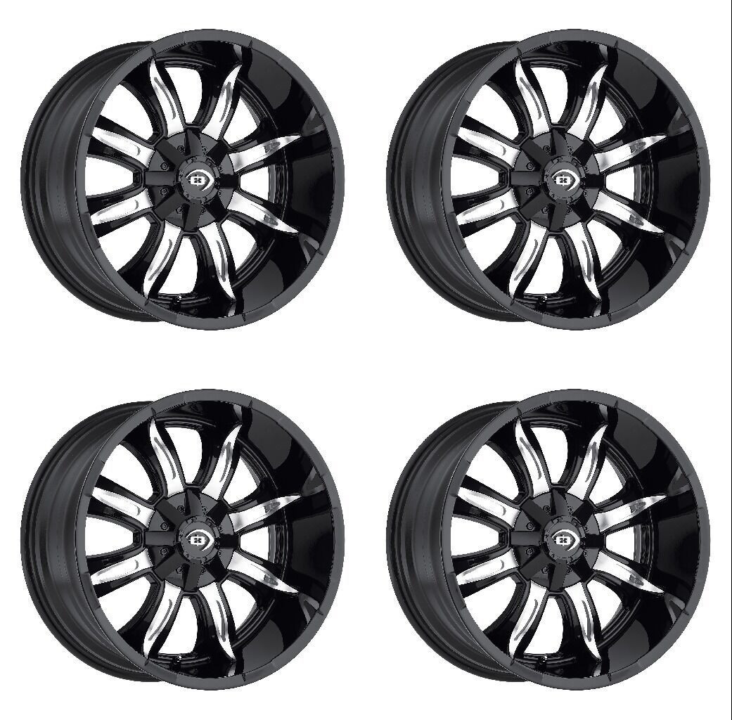 Set 4 17" Vision 423 Manic Gloss Black Machined Face 17x9 Wheels 8x6.5 (8x165.1) -12mm Rims