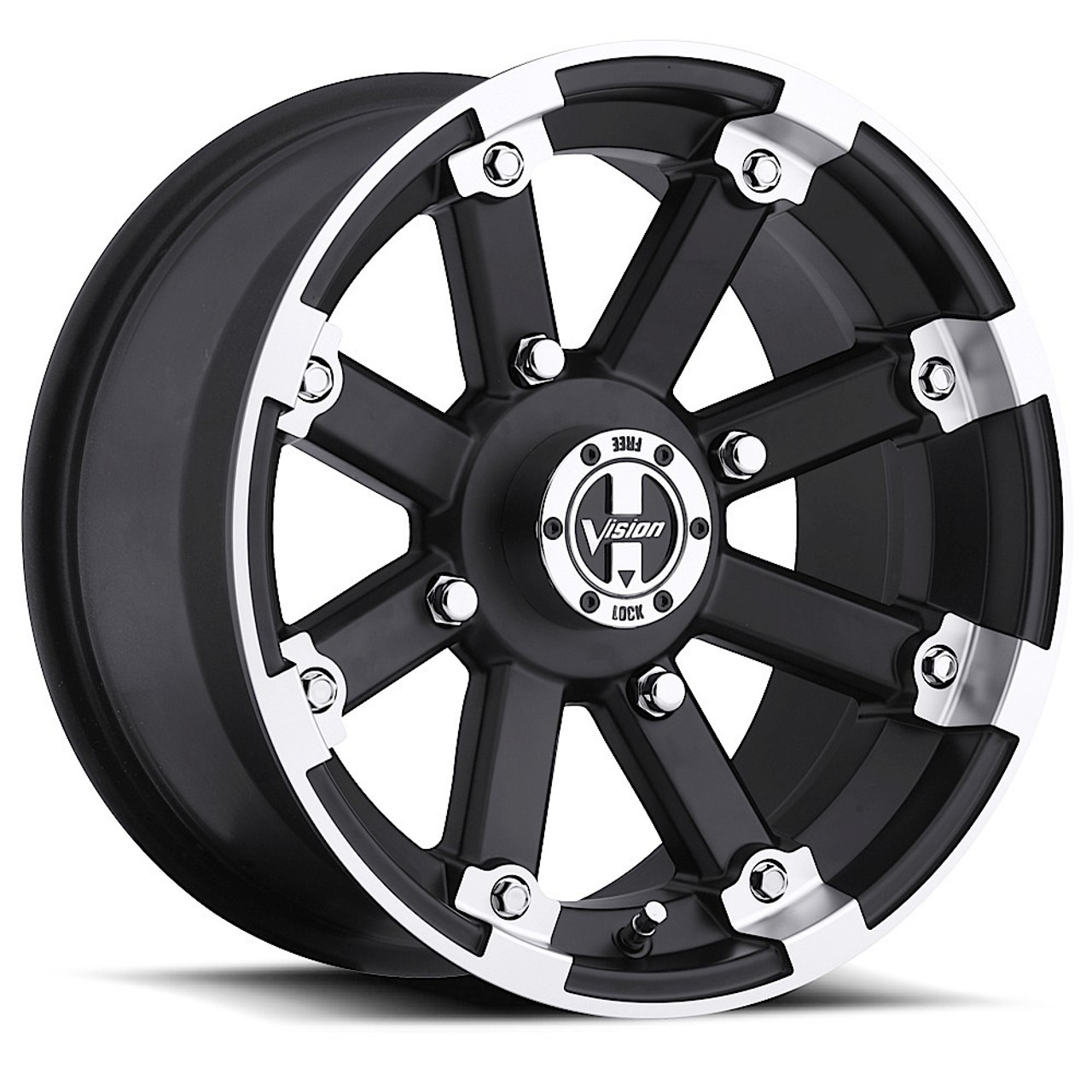 Set 4 12" Vision ATV 393 Lockout Black Machined Lip Wheels 12x8 4x115 -10.2mm