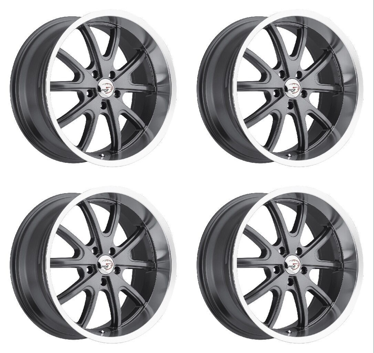Set 4 18" Vision Muscle 143 Torque Gunmetal Machined Lip 18x8.5 5x115 Rims 20mm