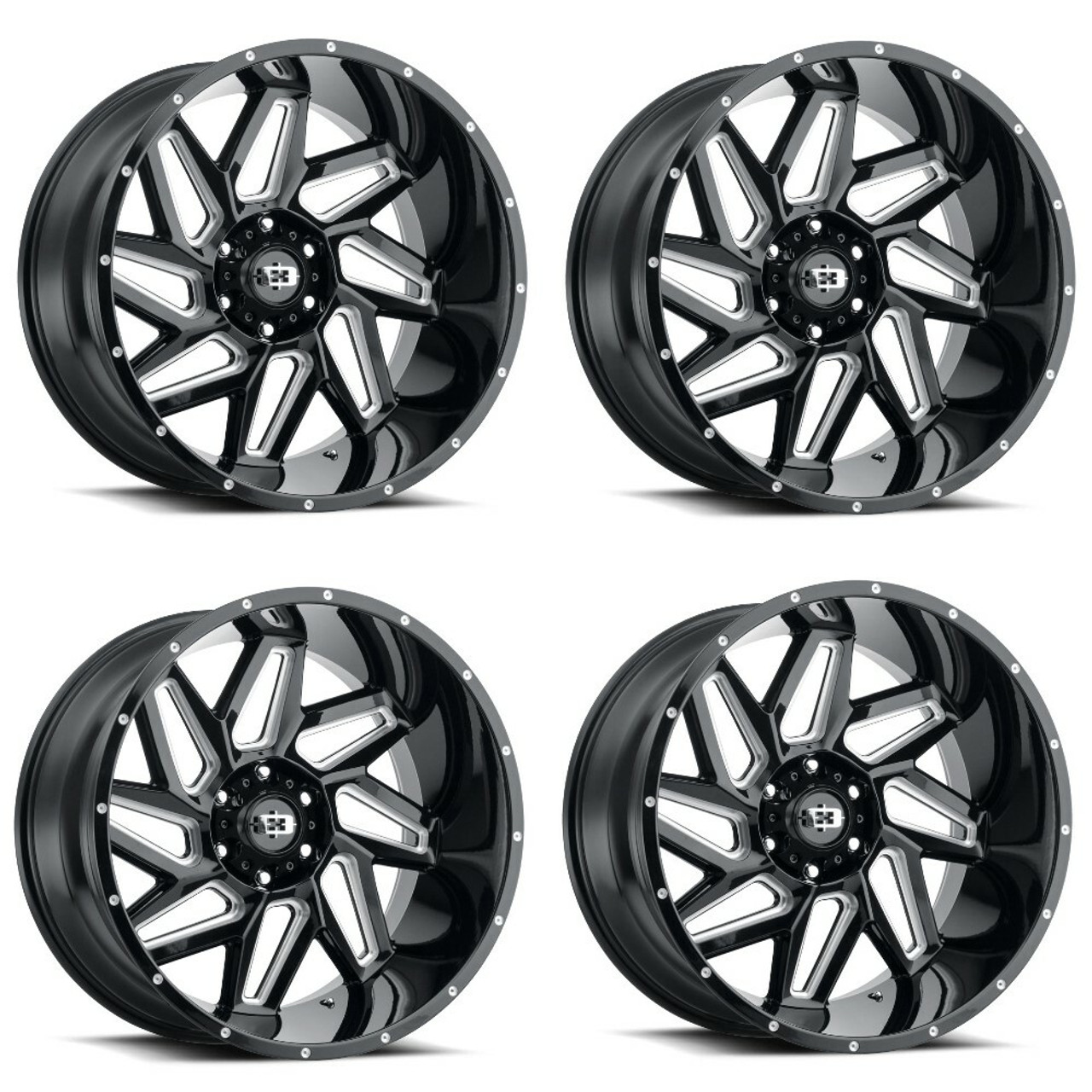 Set 4 22" Vision 361 Spyder Gloss Black Milled Spoke Wheels 22x14 5x5.5 -76mm