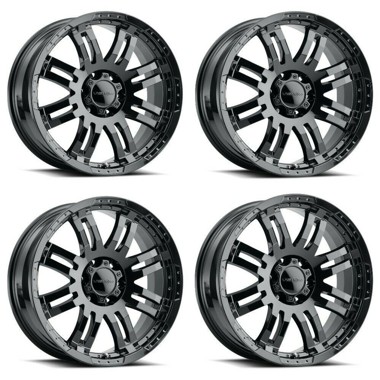 Set 4 18" Vision Off-Road 375 Warrior Gloss Black Wheels 18x8.5 6x5.5 Rims 18mm