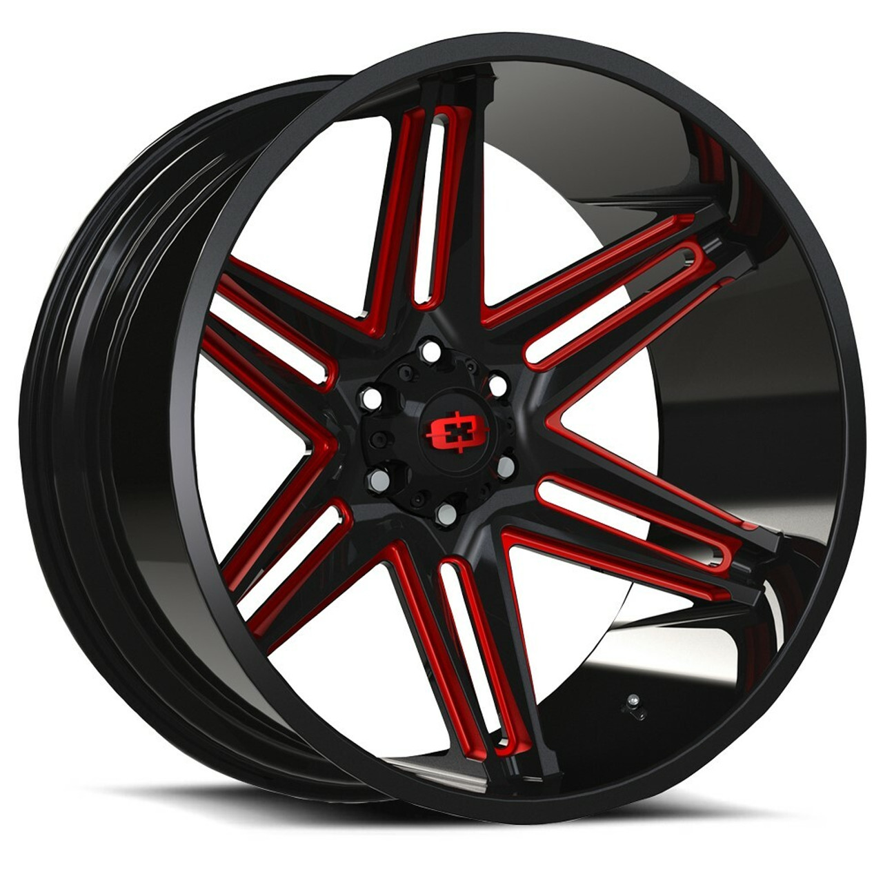 22" Vision 363 Razor Gloss Black Milled Spoke Red Tint Wheel 22x12 6x135 -51mm