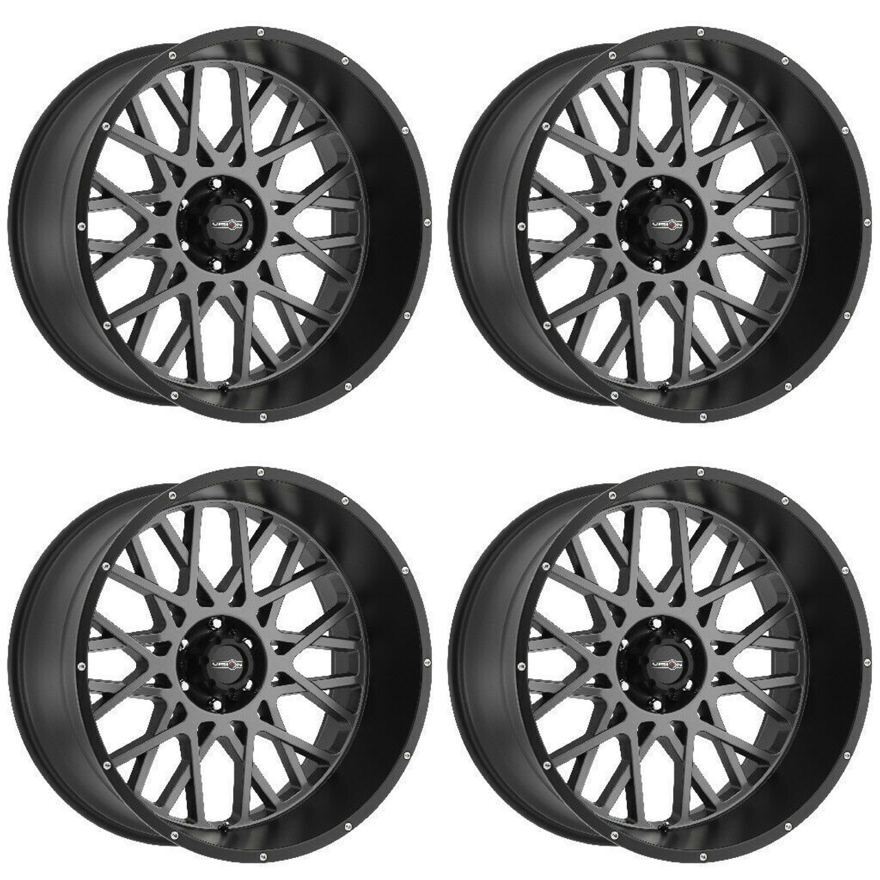 Set 4 20" Vision 412 Rocker Anthracite Satin Black Lip Wheels 20x12 8x180 -51mm