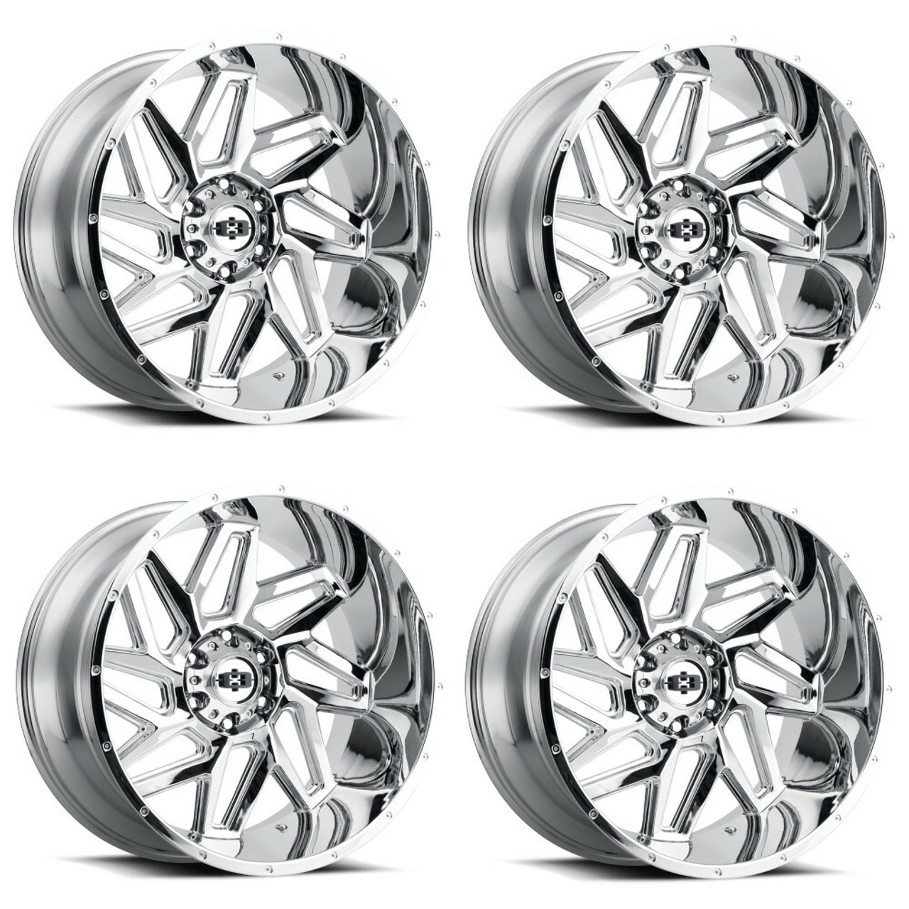 Set 4 22" Vision Off-Road 361 Spyder Chrome Wheels 22x12 8x6.5 -51mm Truck Rims