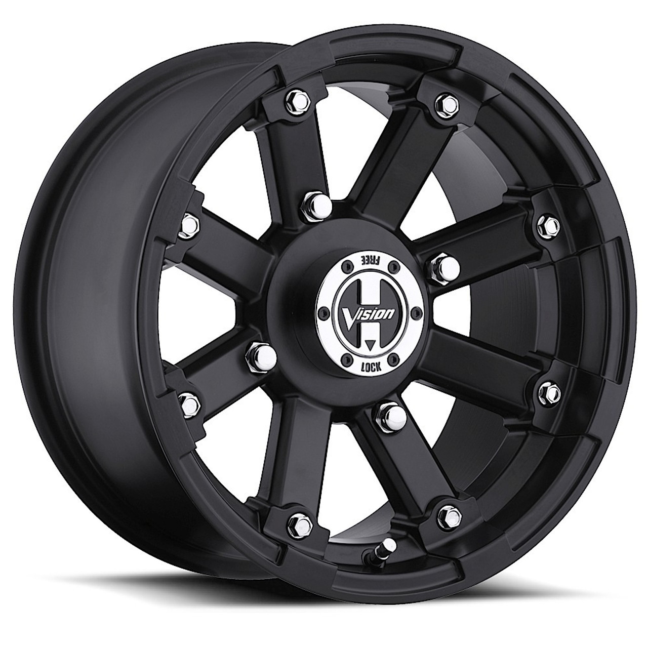 Set 4 12" Vision ATV 393 Lockout Matte Black Wheels 12x7 4x4 Rims 2.5mm