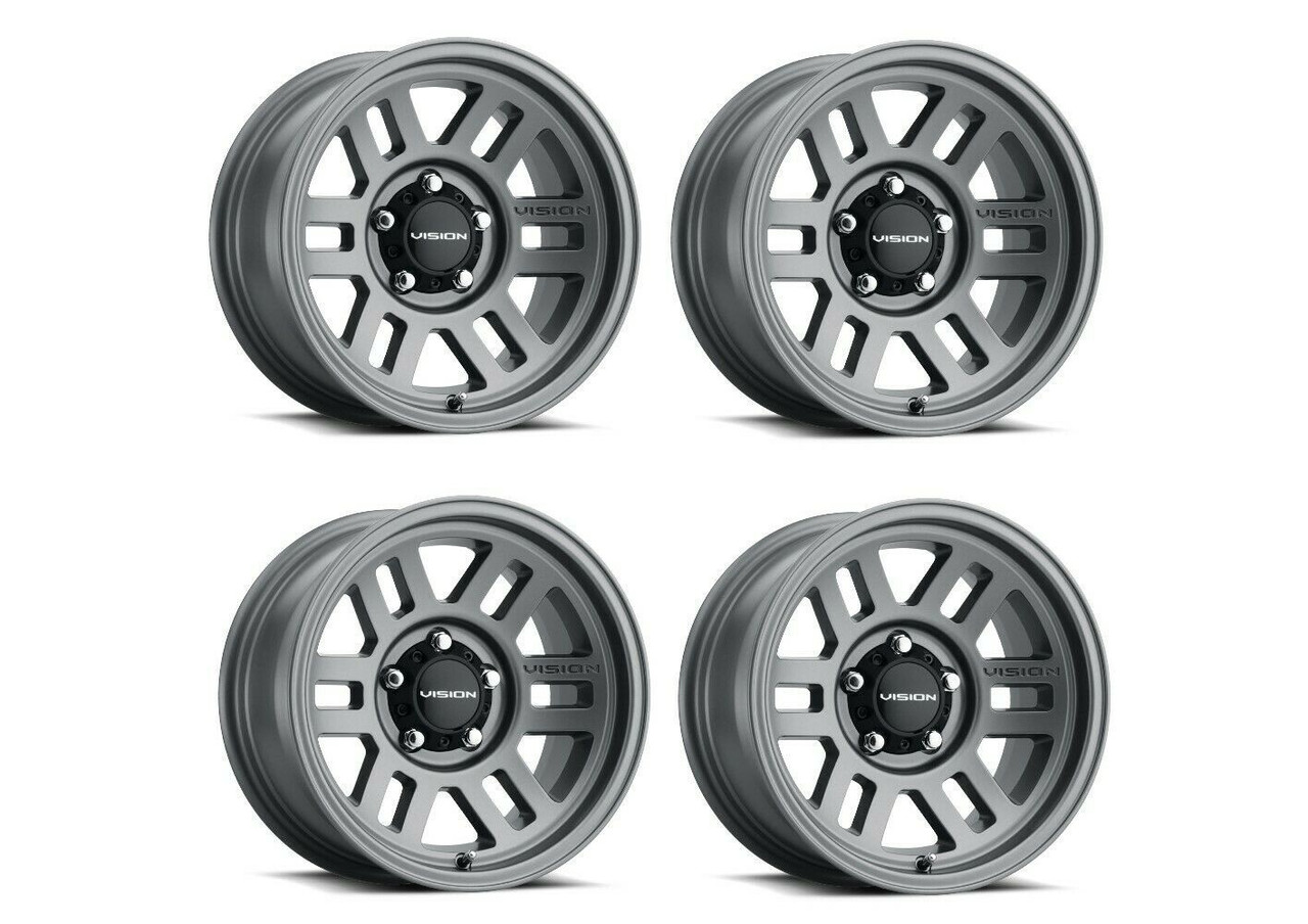 Set 4 17" Vision Off-Road 355 Manx 2 Overland Satin Grey Wheels 17x9 5x5 -12mm Set 4 17" Vision Off-Road 355 Manx 2 Overland Satin Grey Wheels 17x9 5x5 -12mm