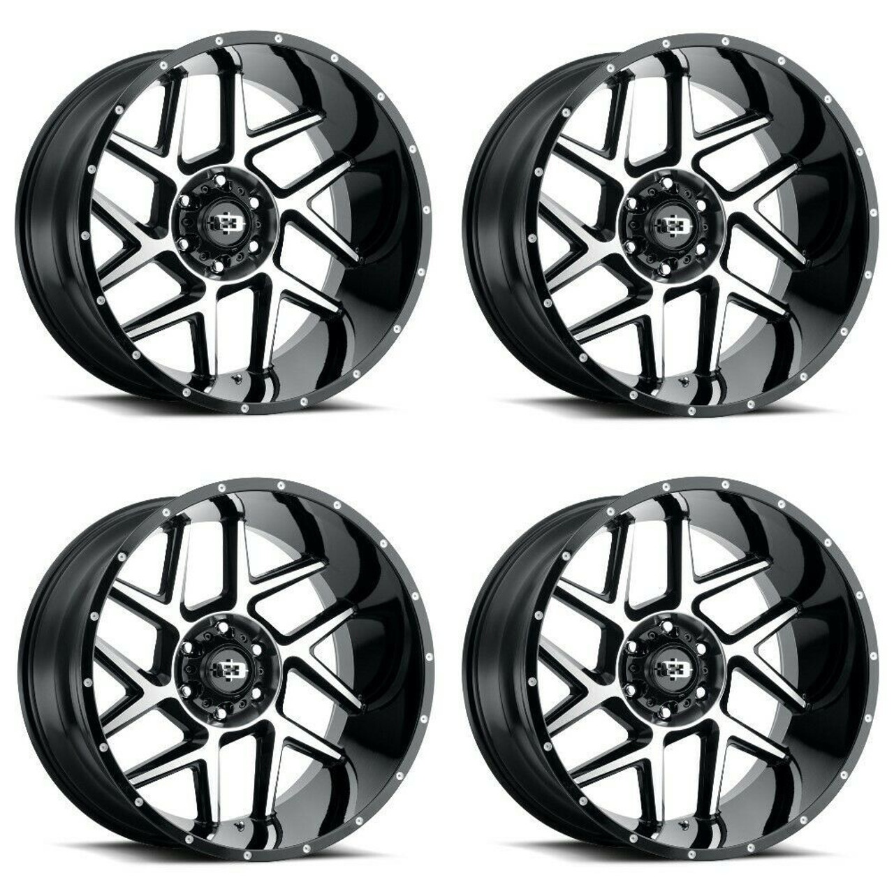Set 4 20" Vision 360 Sliver Gloss Black Machined Face Wheels 20x10 8x170 -25mm