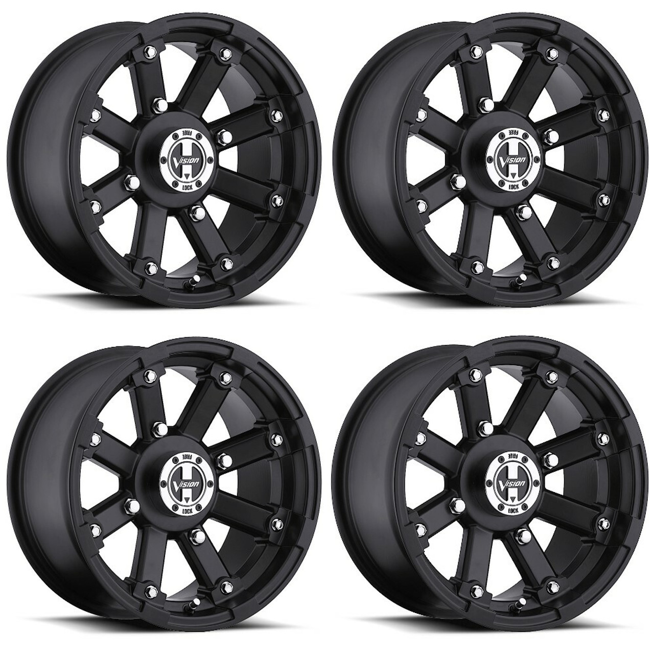 Set 4 12" Vision ATV 393 Lockout Matte Black Wheels 12x7 4x115 Rims 2.5mm