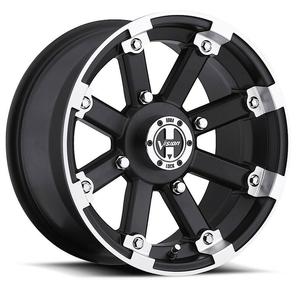 Set 4 14" Vision ATV 393 Lockout Black Machined Lip Wheels 14x7 4x110 Rims 2.5mm
