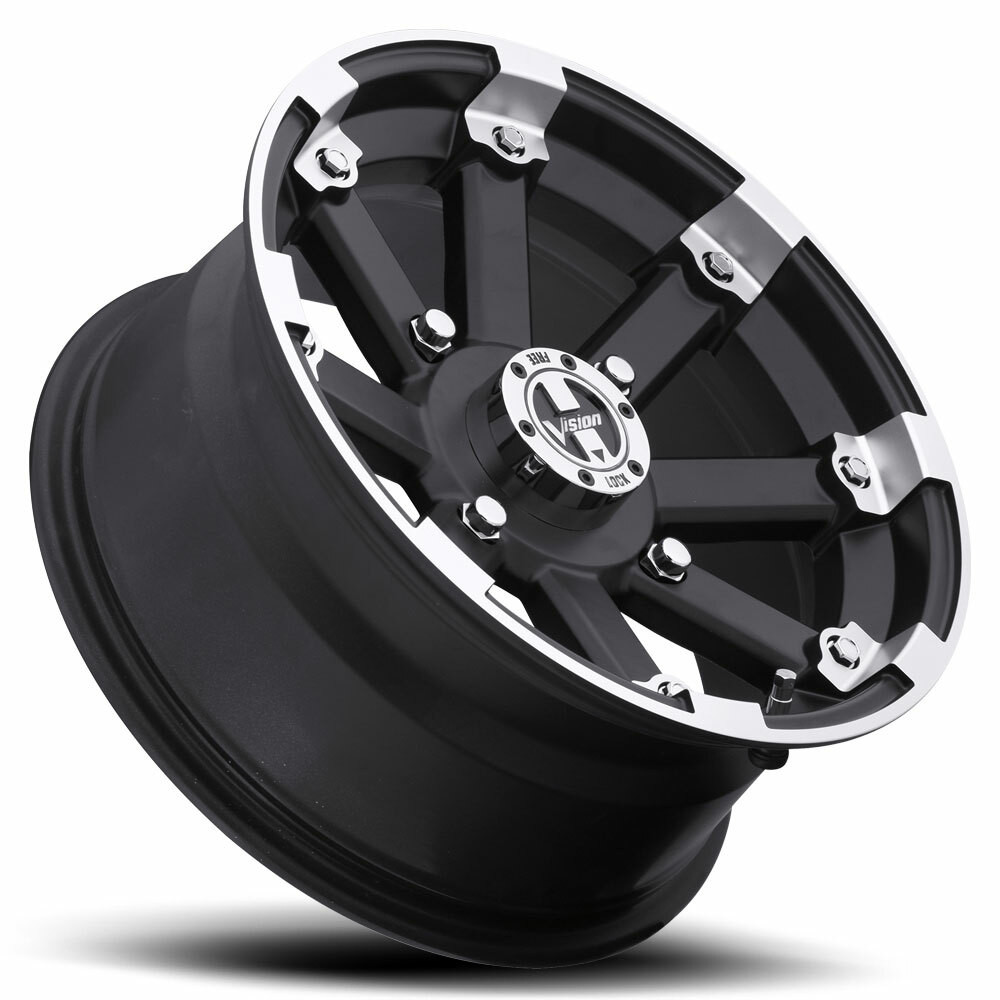 Set 4 14" Vision ATV 393 Lockout Black Machined Lip Wheels 14x7 4x110 Rims 2.5mm