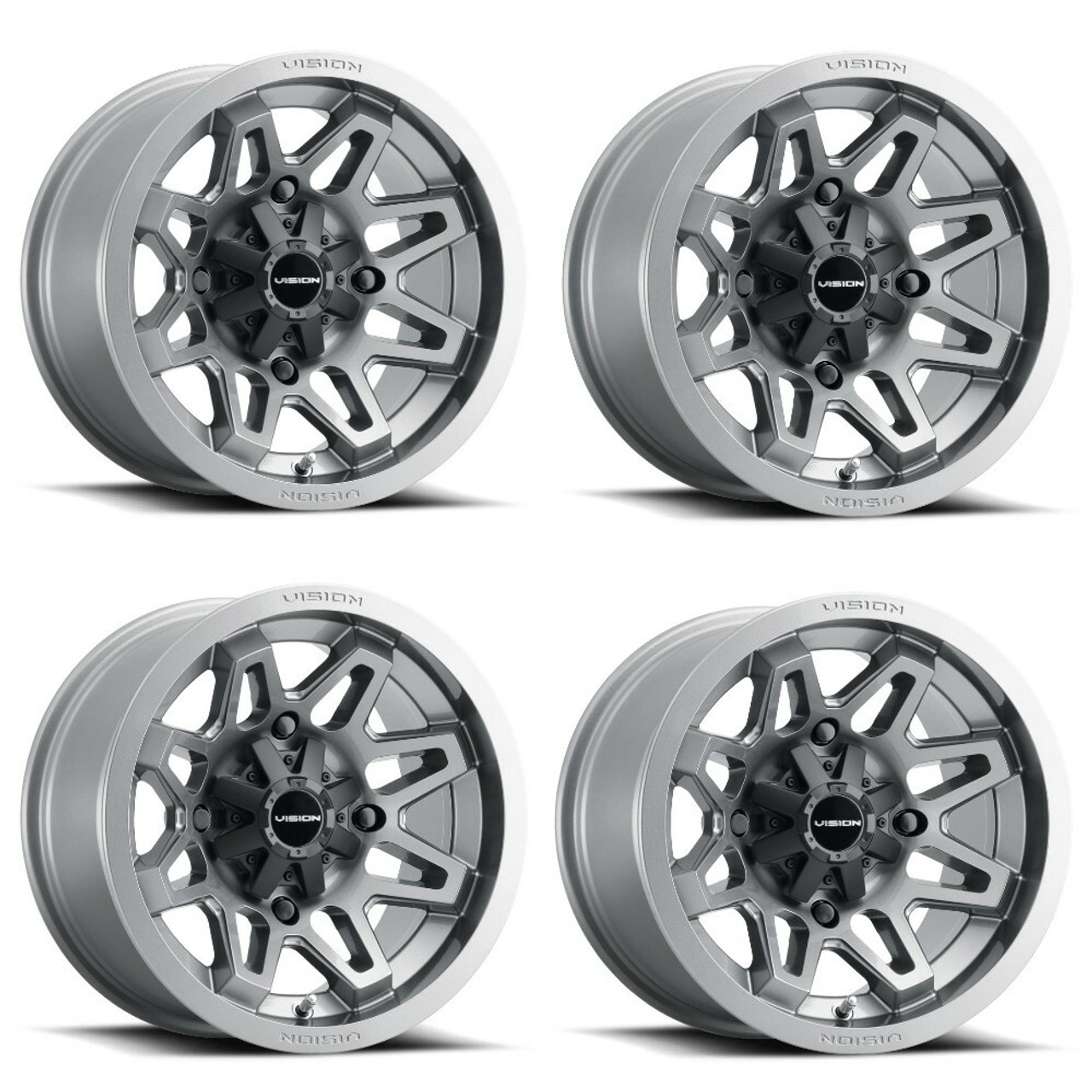 Set 4 12" Vision ATV 416 Se7en Gunmetal Wheels 12x8 4x110 Rims -10.2mm