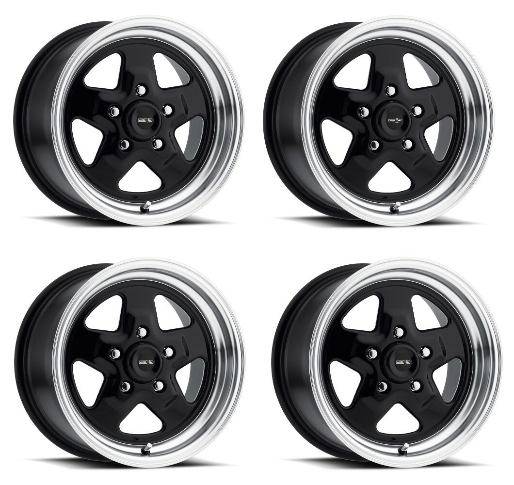 Set 4 15" Vision American Muscle 521H Nitro Black Machined 15x8 5x4.75 Rims 27mm