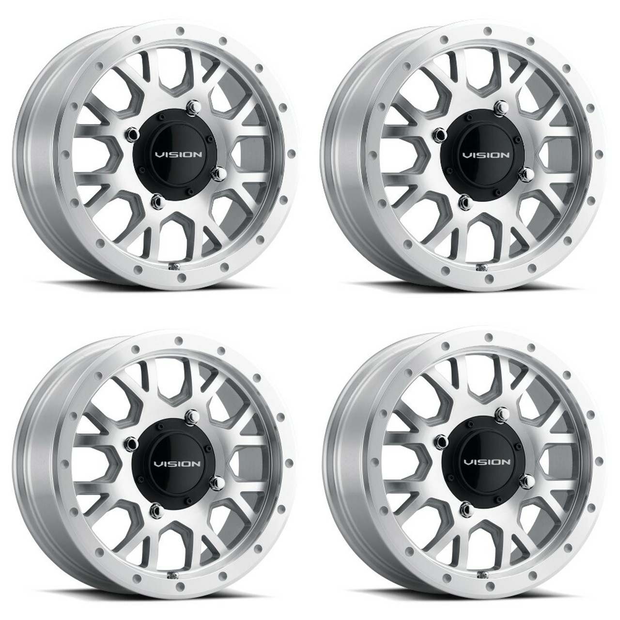 Set 4 15" Vision ATV GV8 Machined Wheels 15x6 4x156 Rims 12mm