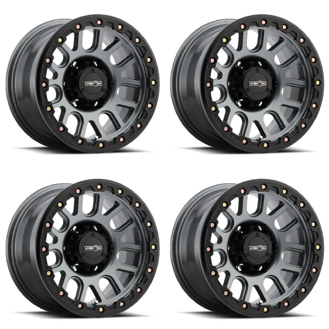 Set 4 17" Vision Off-Road 111 Nemesis Gunmetal Wheels 17x9 6x5.5 -12mm Rims Set 4 17" Vision Off-Road 111 Nemesis Gunmetal Wheels 17x9 6x5.5 -12mm Rims