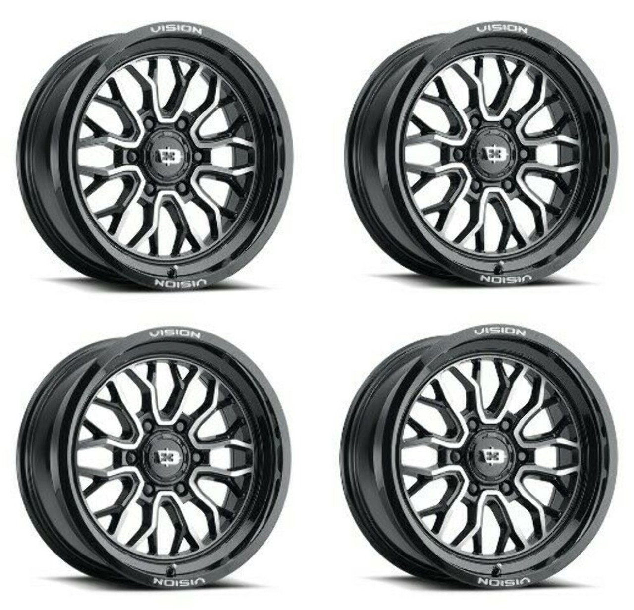 Set 4 20" Vision 402 Riot Gloss Black Machined Face Wheels 20x10 6x5.5 Rim -25mm