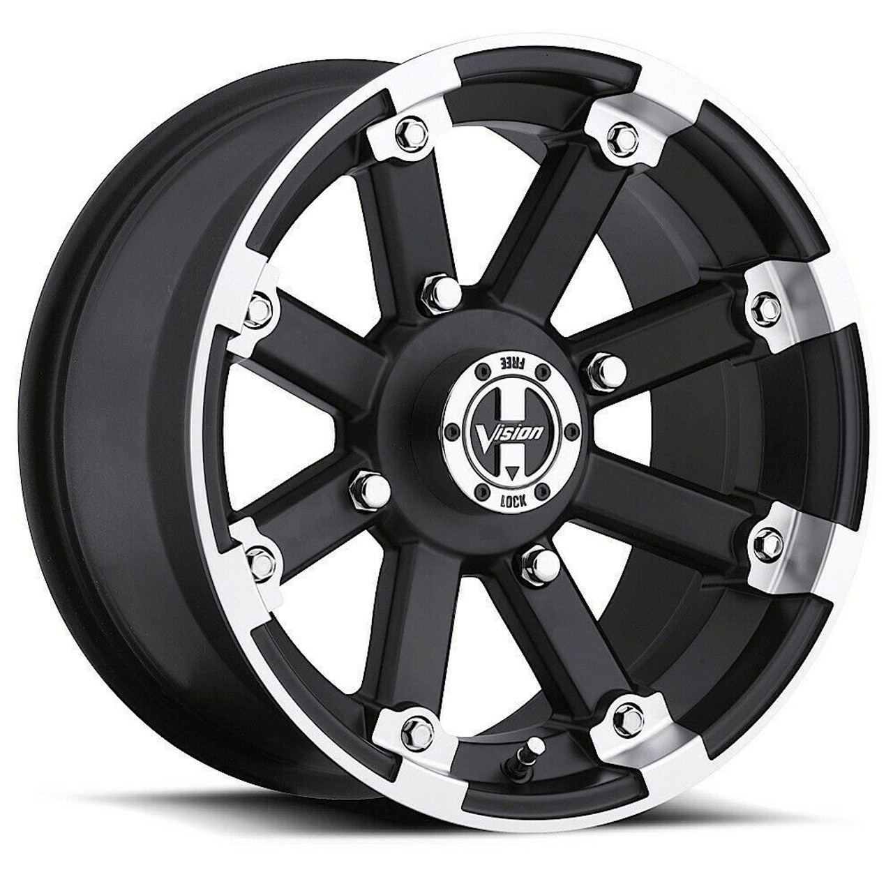 12" Vision ATV 393 Lockout Matte Black Machined Lip Wheel 12x8 4x4 Rim -10.2mm
