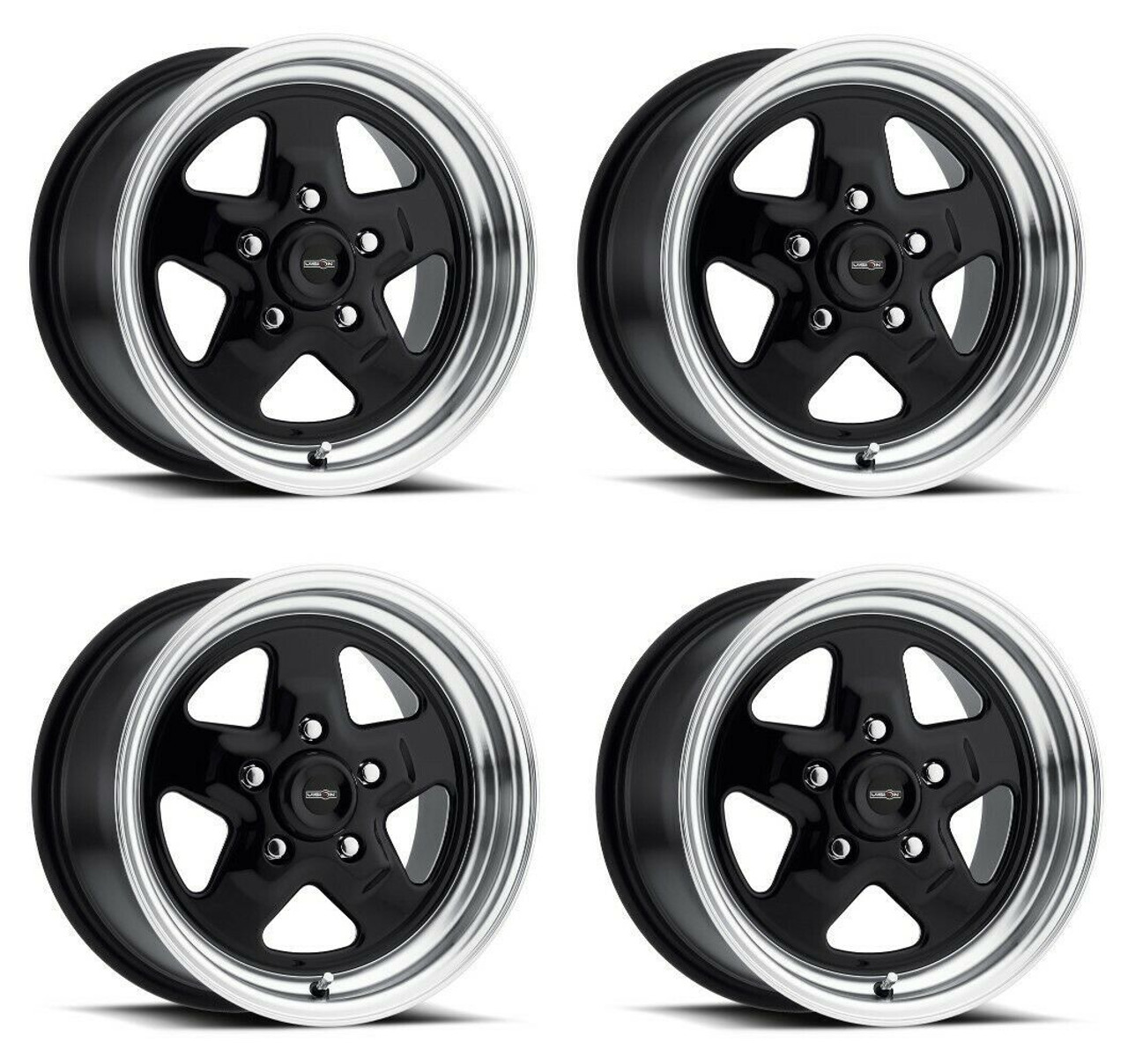 Set 4 15" Vision American Muscle 521H Nitro Black Machined 15x4 5x4.5 Rims -19mm