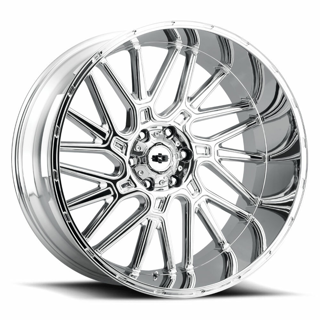 Set 4 24" Vision Off-Road 404 Brawl Chrome 24x12 6x5.5 Rims -51mm GMC Ram Lifted