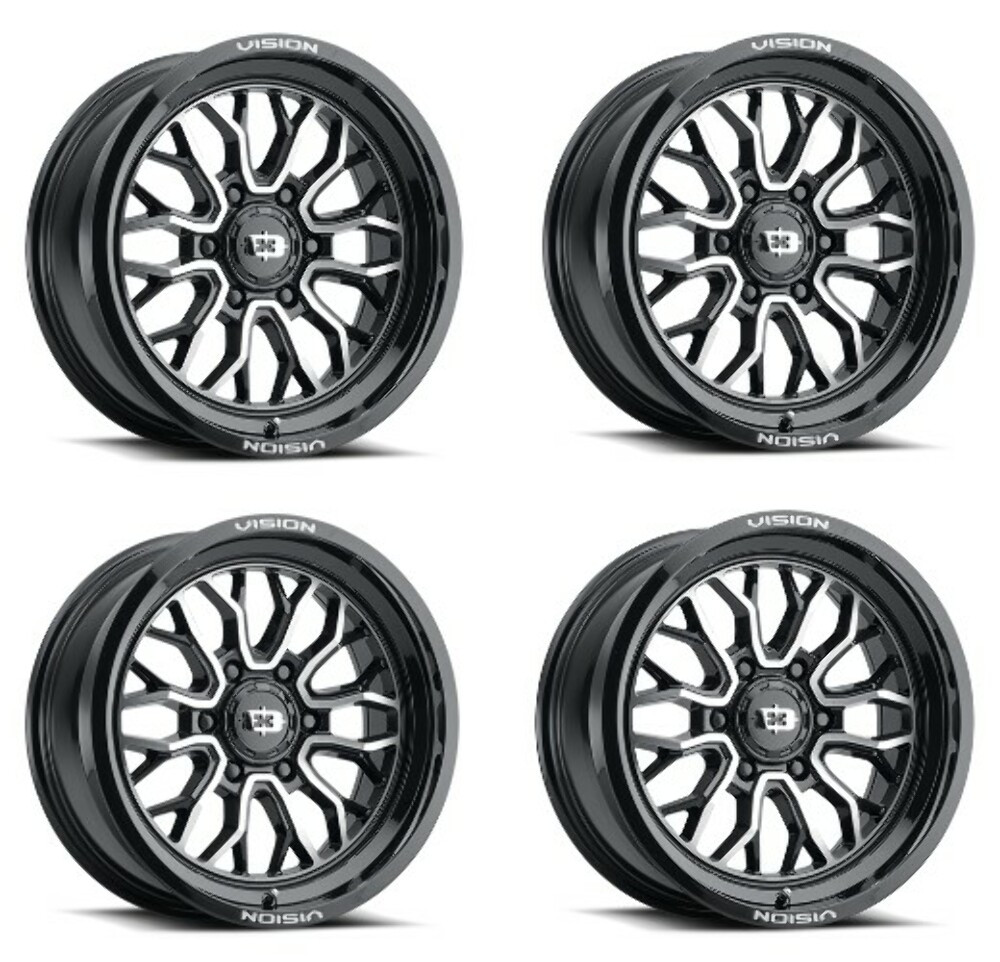 Set 4 18" Vision 402 Riot Gloss Black Machined Face 18x9 Wheels 5x5.5 (5x139.7) 12mm Rims