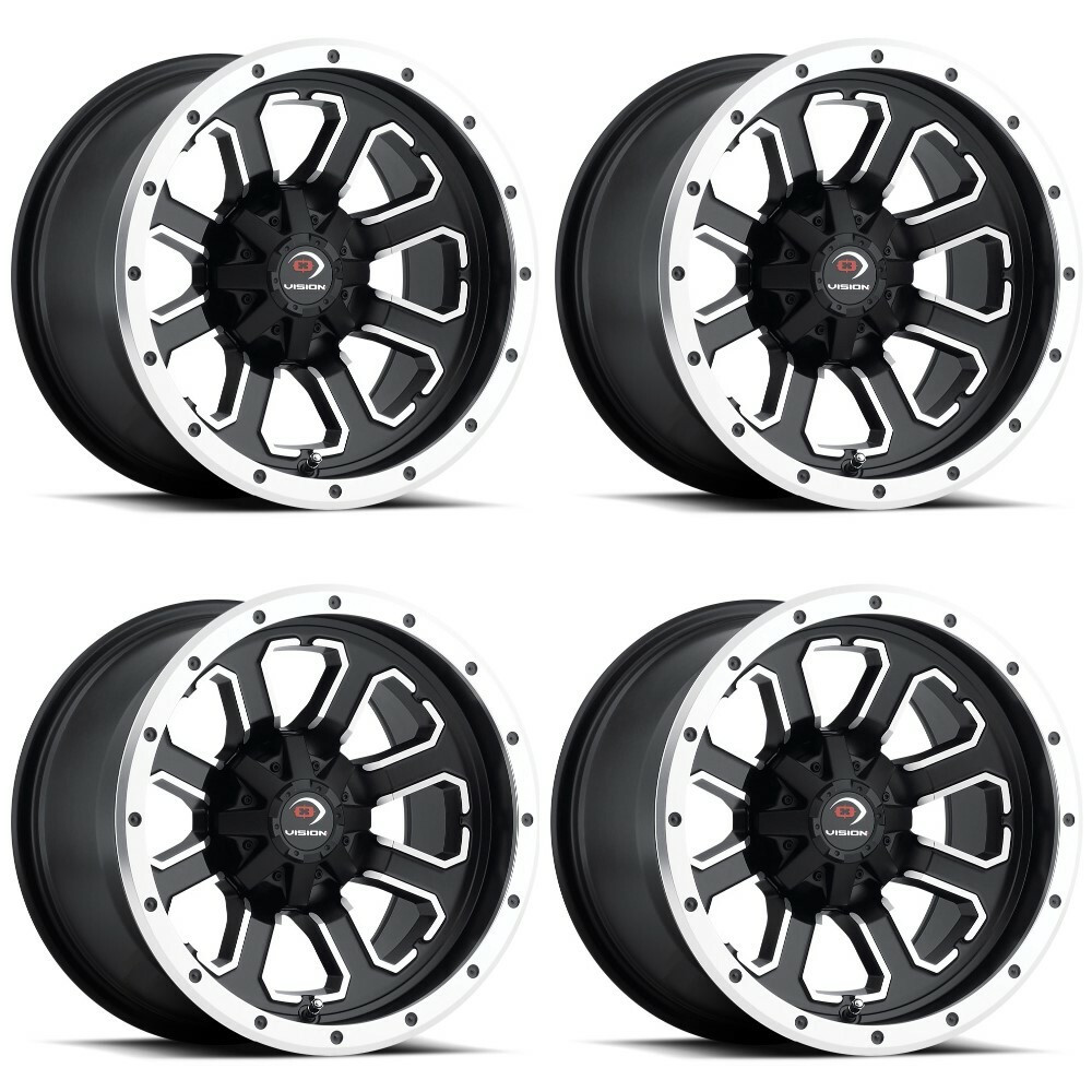 Set 4 14" Vision ATV 548 Commander Black Machined Wheels 14x7 4x156 Rims 2.5mm